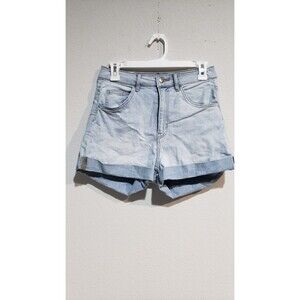 H&M High Rise Rolled Cuff Stretch Denim Shorts Light Wash Blue Women Sz 8